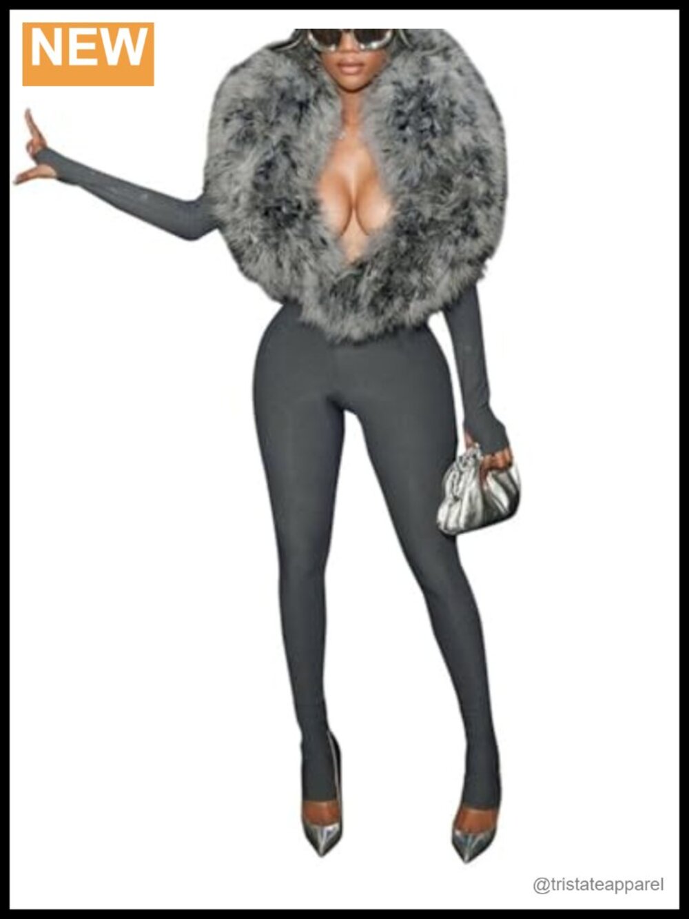 Wuitrie Women's One Piece Jumpsuit Faux Fur Collar High Waist Bodycon Romper